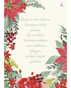 Joulukortti Syöpäsäätiö Roosa nauha