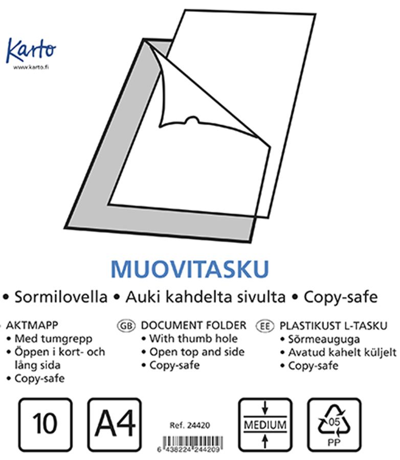 Muovitasku 120/08 A4 PP 10 kpl/pss