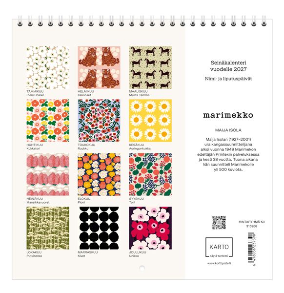 Seinäkalenteri 2027 Marimekko