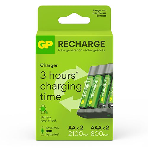 GP Recharge laturi B441 + ladattavat akut 2kpl AA + 2kpl AAA