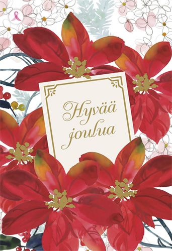 2-osainen joulukortti Syöpäsäätiö Roosa nauha