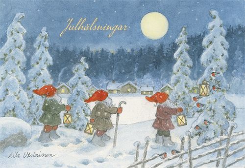 2-osainen joulukortti Aila Utriainen ruotsinkielinen