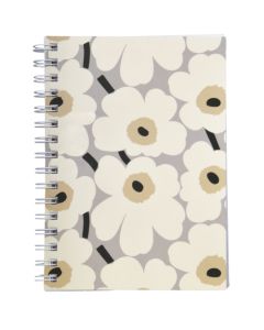 Muistikirja A5 kierre Marimekko Unikko harmaamusta