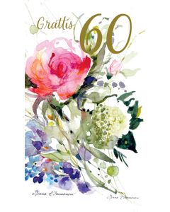 2-osainen onnittelukortti 60 v Minna Immonen ruotsinkielinen