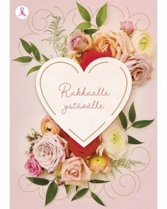 Ystävänpäiväkortti Syöpäsäätiö Roosa nauha postimaksu maksettu