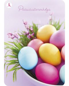 Pääsiäiskortti Syöpäsäätiö Roosa nauha postimaksu maksettu