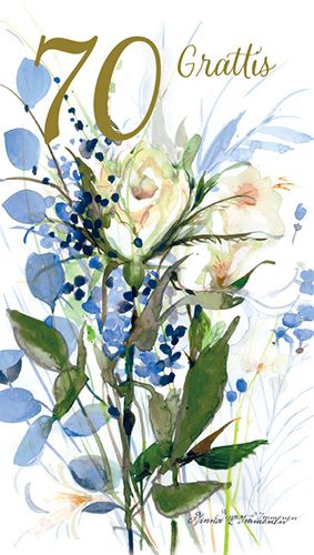 2-osainen onnittelukortti 70 v Minna Immonen ruotsinkielinen