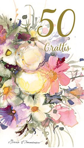 2-osainen onnittelukortti 50 v Minna Immonen ruotsinkielinen