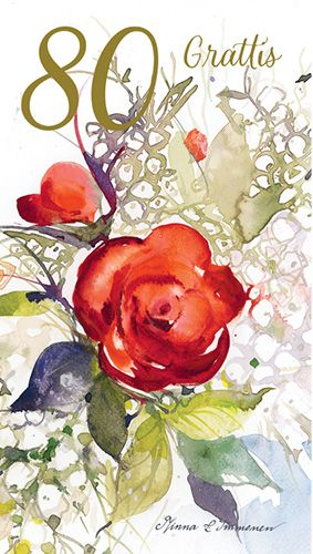 2-osainen onnittelukortti 80 v Minna Immonen ruotsinkielinen