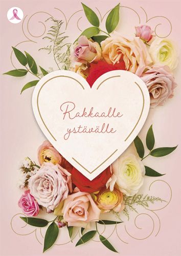 Ystävänpäiväkortti Syöpäsäätiö Roosa nauha postimaksu maksettu