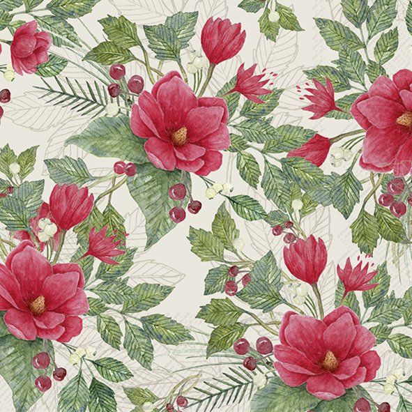 Servetti 33cm CHRISTMAS FLOWERS kerma
