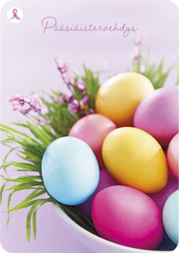 Pääsiäiskortti Syöpäsäätiö Roosa nauha postimaksu maksettu