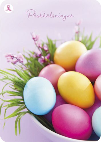 Pääsiäiskortti Syöpäsäätiö Roosa nauha ruotsinkielinen postimaksu maksettu