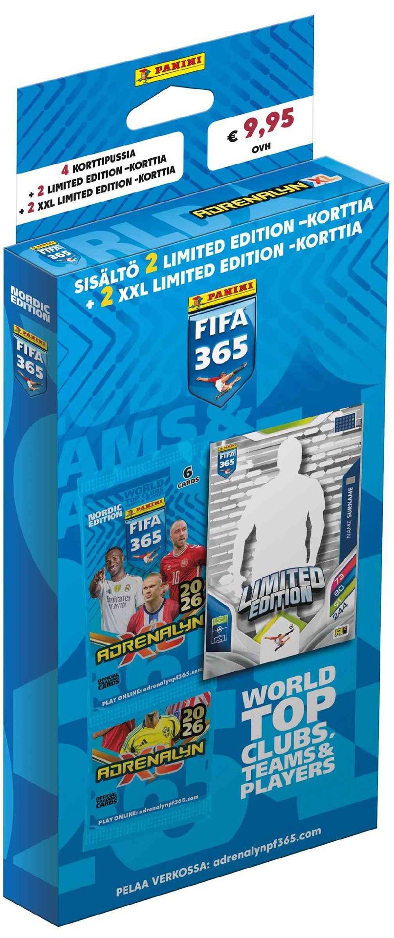 Panini FIFA 365 Adrenalyn XL -4 korttipaketin laatikko 2026 Nordic Edition