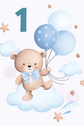 2-osainen lasten onnittelukortti 1v